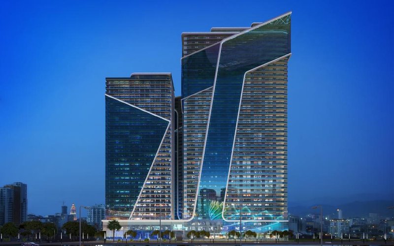 ЖК Calligraphy Towers в Батуми — ночной рендер фасада трёх башен от Grand Maison